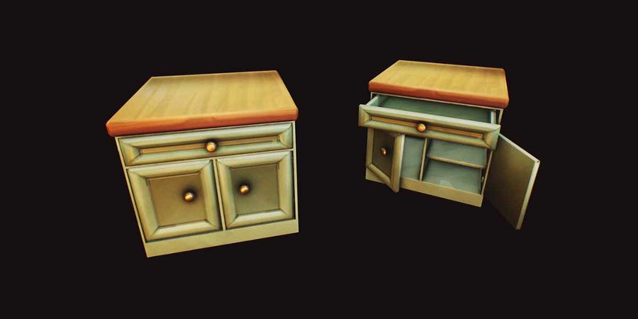 Cabinet prop, closed and with the doors open