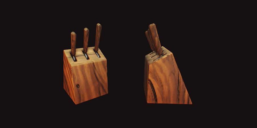 Wooden knife block with knives