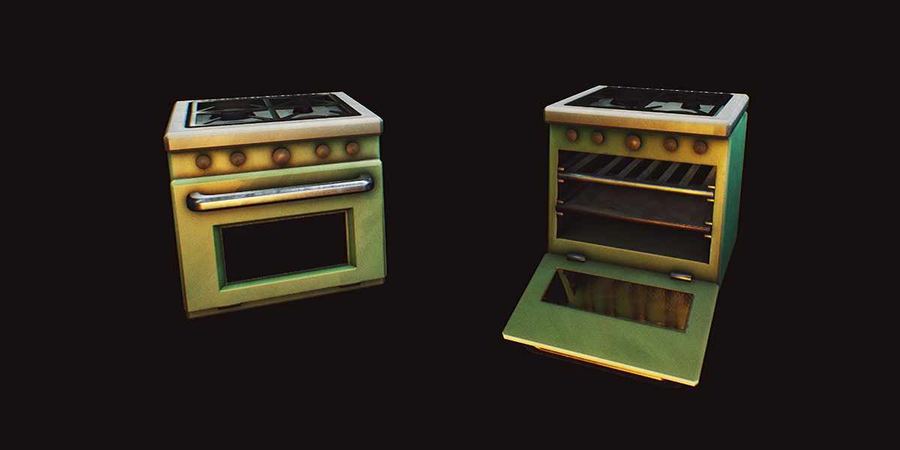 Retro gas oven, closed and with the door open